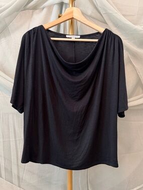Green Envelope Black Draped Neck Short Sleeve Top
